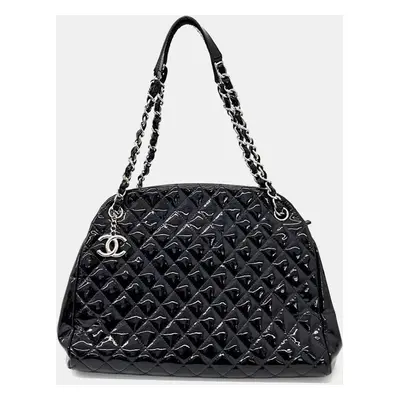 Chanel Black Quilted Patent Large Just Mademoiselle Bowler Bag