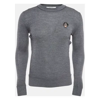 Givenchy Grey Embroidered Wool Knit Sweatshirt