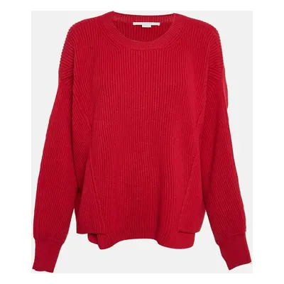 Stella McCartney Red Rib Knit Dolman Sleeve Asymmetric Sweater