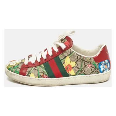 Gucci Beige/Brown GG Supreme Canvas Floral Print Ace Sneakers Size 35.5