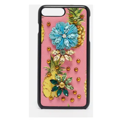 Dolce & Gabbana Pink/Black Leather Pineapple Crystals iPhone 6/6s Plus Cover