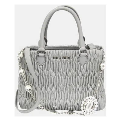 Miu Miu Gray Matelasse Nappa Crystal Leather Handbag