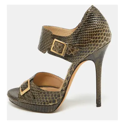 Jimmy Choo Green/Brown Python Buckle Pumps Size 36.5