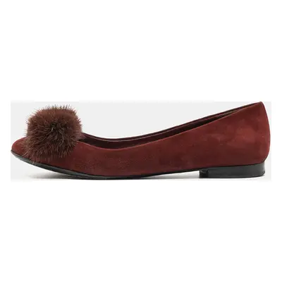 Salvatore Ferragamo Burgundy Suede Varina Mink Bow Ballet Flats Size 37.5