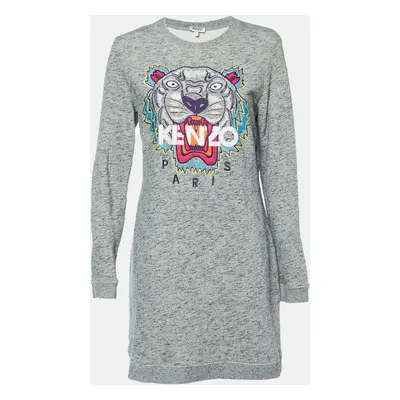 Kenzo Grey Melange Knit Tiger Embroidered Sweater Dress