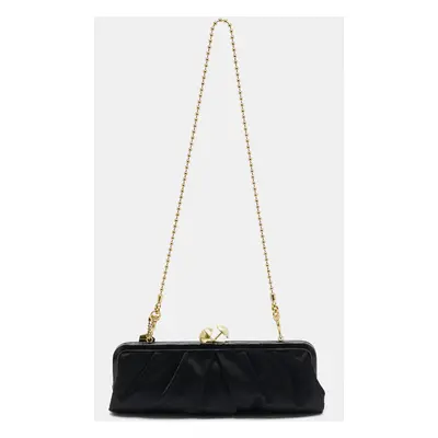 Coach Black Satin and Patent Leather Kiss Lock Chain Clutch