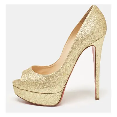 Christian Louboutin Gold Glitter Lady Peep Pumps Size