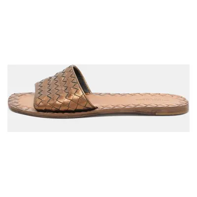 Bottega Veneta Gold Intrecciato Leather Flat Slides Size