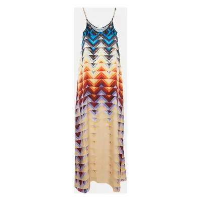 Paco Rabanne Multicolor Abstract Print Satin Chain Strap Maxi Dress