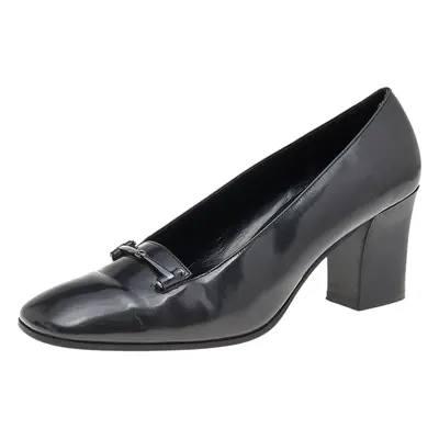 Gucci Black Leather Horsebit Block Heel Square Toe Pumps Size