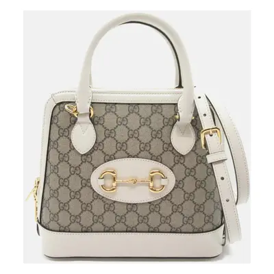 Gucci Beige White Leather Coated canvas shoulder Bag