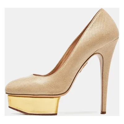 Charlotte Olympia Beige/Gold Karung Leather Dolly Platform Pumps Size