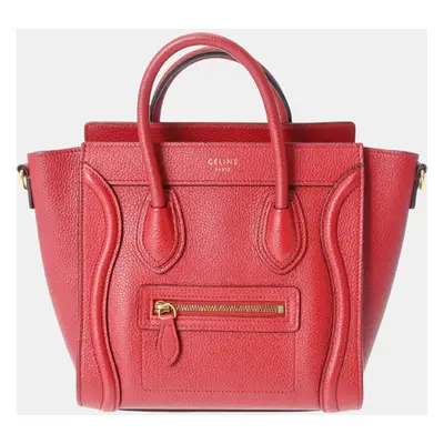 Celine Red Drummed Calfskin Nano Shopper Luggage Handbag