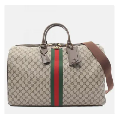 Gucci Beige Brown Multicolor Coated Canvas Leather GG Supreme Sherry Line Boston Bag