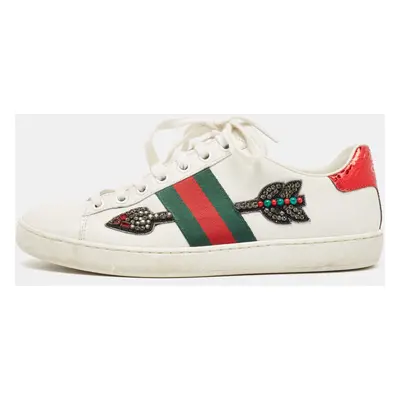 Gucci White Leather Embellished Arrow Ace Sneakers Size