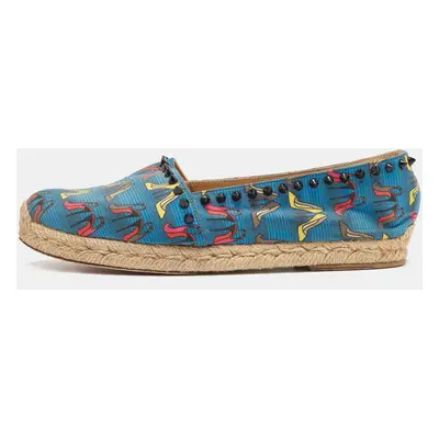 Christian Louboutin Blue Printed Canvas Ares Espadrille Flats Size