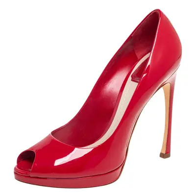 Dior Red Patent Leather Miss Dior Peep Toe Platform Pumps Size