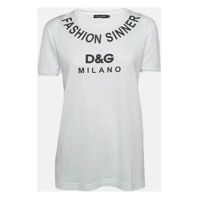 Dolce & Gabbana White Logo Print Cotton Jersey T-Shirt