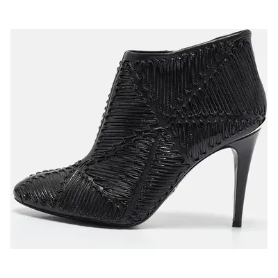 Roberto Cavalli Black Textured Leather Ankle Booties Size