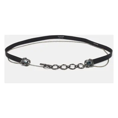 Lanvin Black Leather and Chain Crystals Embellished Waist Belt