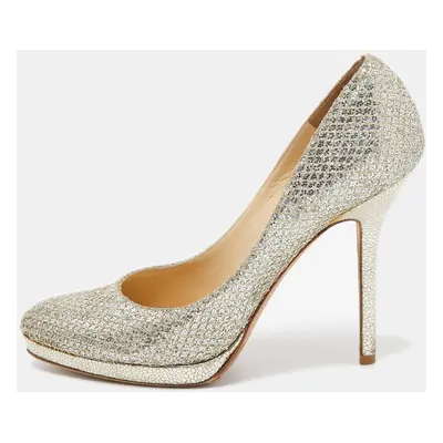 Jimmy Choo Silver/Gold Glitter Fabric Platform Pumps Size 36.5