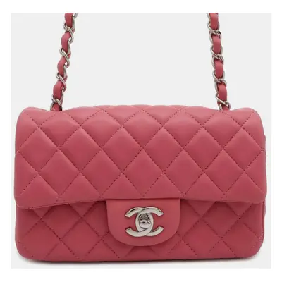 Chanel Pink Lambskin Mini Matelasse Chain Shoulder Bag Size Mini