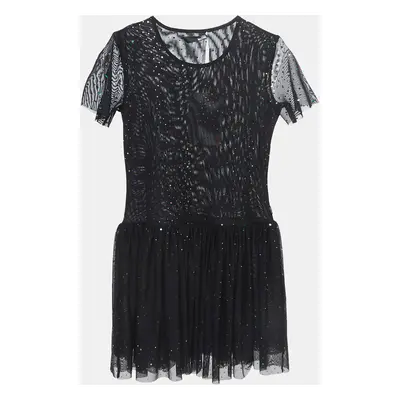 Love Moschino Black Dotted Tulle Gathered Mini Dress