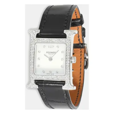 Hermes White Diamond Stainless Steel Heure H Quartz Women's Wristwatch mm