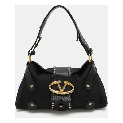 Valentino Black Canvas and Leather Embellished Satchel