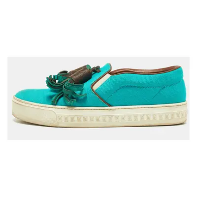 Louis Vuitton Turquoise Fabric and Monogram Canvas Destination Slip On Sneakers Size