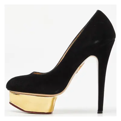 Charlotte Olympia Black Suede Dolly Platform Pumps Size 37.5