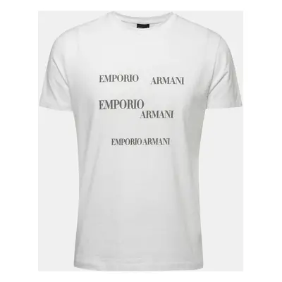 Emporio Armani White Logo Printed Cotton Crew Neck T-Shirt