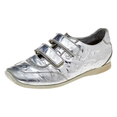 Louis Vuitton Silver Monogram Leather Velcro Strap Low Top Sneakers Size