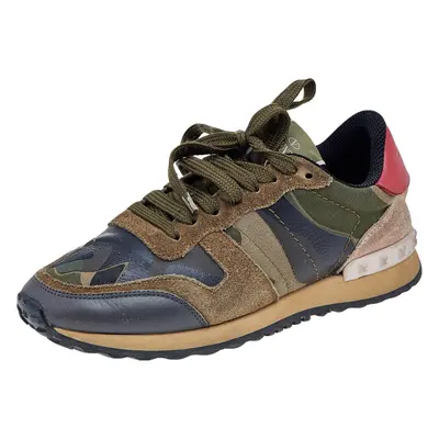 Valentino Multicolor Camouflage Suede And Leather Rockrunner Sneakers Size