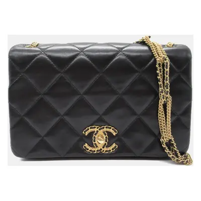 Chanel Black Lambskin Quilted On And On Medium Chain Flap Bag