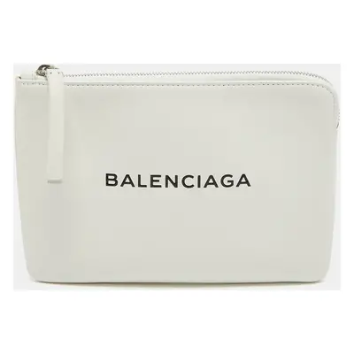 Balenciaga White Leather Zip Pouch