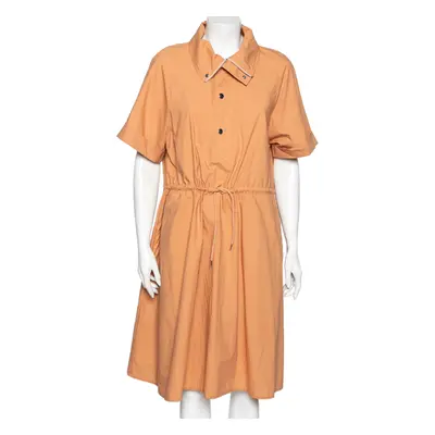 Kenzo Orange Cotton Drawstring Waist Tie Detail Shirt Dress