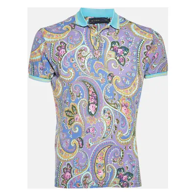 Etro Purple Paisley Print Cotton Polo T-Shirt