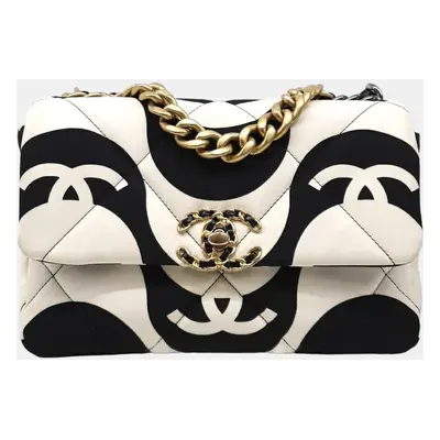 Chanel Black/White Fabric Small Flap Shoulder Bag