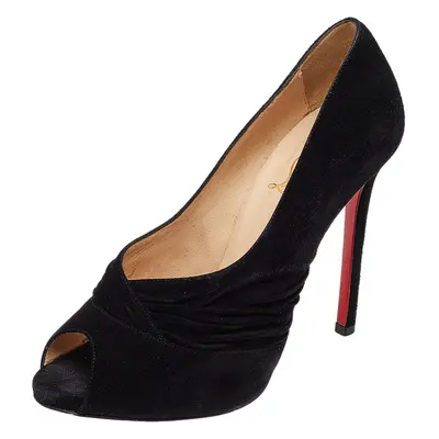 Christian Louboutin Black Suede Ruched Detail Drapadita Peep Toe Pumps Size 37.5