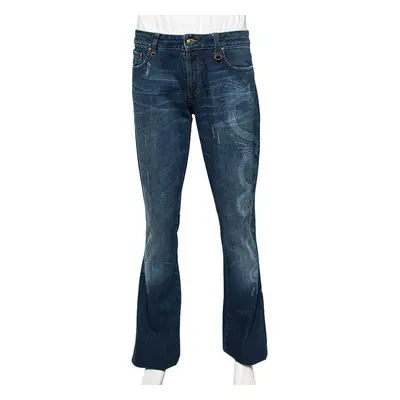 Roberto Cavalli Blue Dragon Effect Denim Boot Cut Jeans