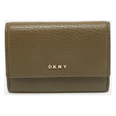 DKNY Olive Green Leather Flap Compact Wallet