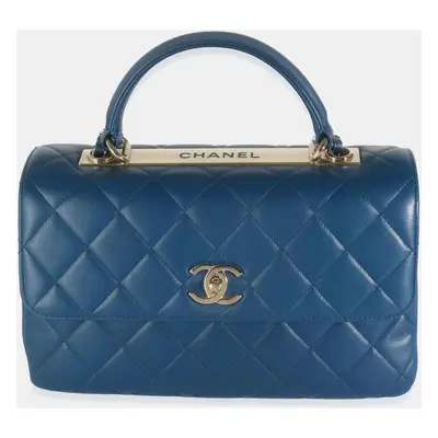 Chanel Navy Quilted Lambskin Medium Trendy Top Handle Bag