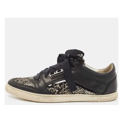 Lanvin Black Leather and Fabric Low Top Sneakers Size