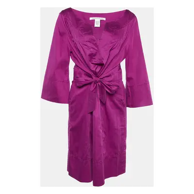 Diane Von Furstenberg Magenta Cotton Pintuck Tie Detail Faustine Dress