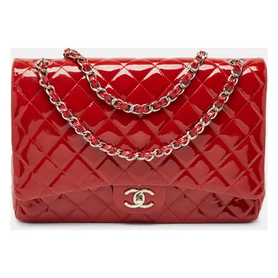 Chanel Red Quilted Patent Leather Maxi Classic Double Flap Bag