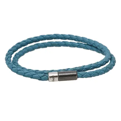 Ermenegildo Zegna Blue Woven Leather Double Wrap Bracelet