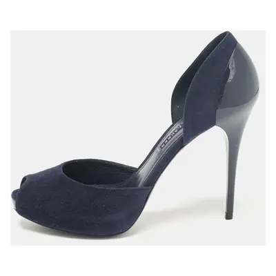 Ralph Lauren Collection Navy Blue Suede Peep Toe D'orsay Pumps Size 37.5