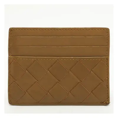 Bottega Veneta Gold Intrecciato Leather Card Holder