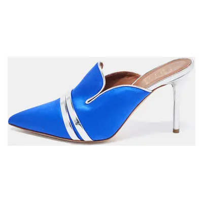 Malone Souliers By Roy Luwolt Blue/Silver Satin and Leather Hayley Mules Size